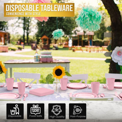 350 Pcs Pink Plates and Napkins Party Supplies Plate Sets