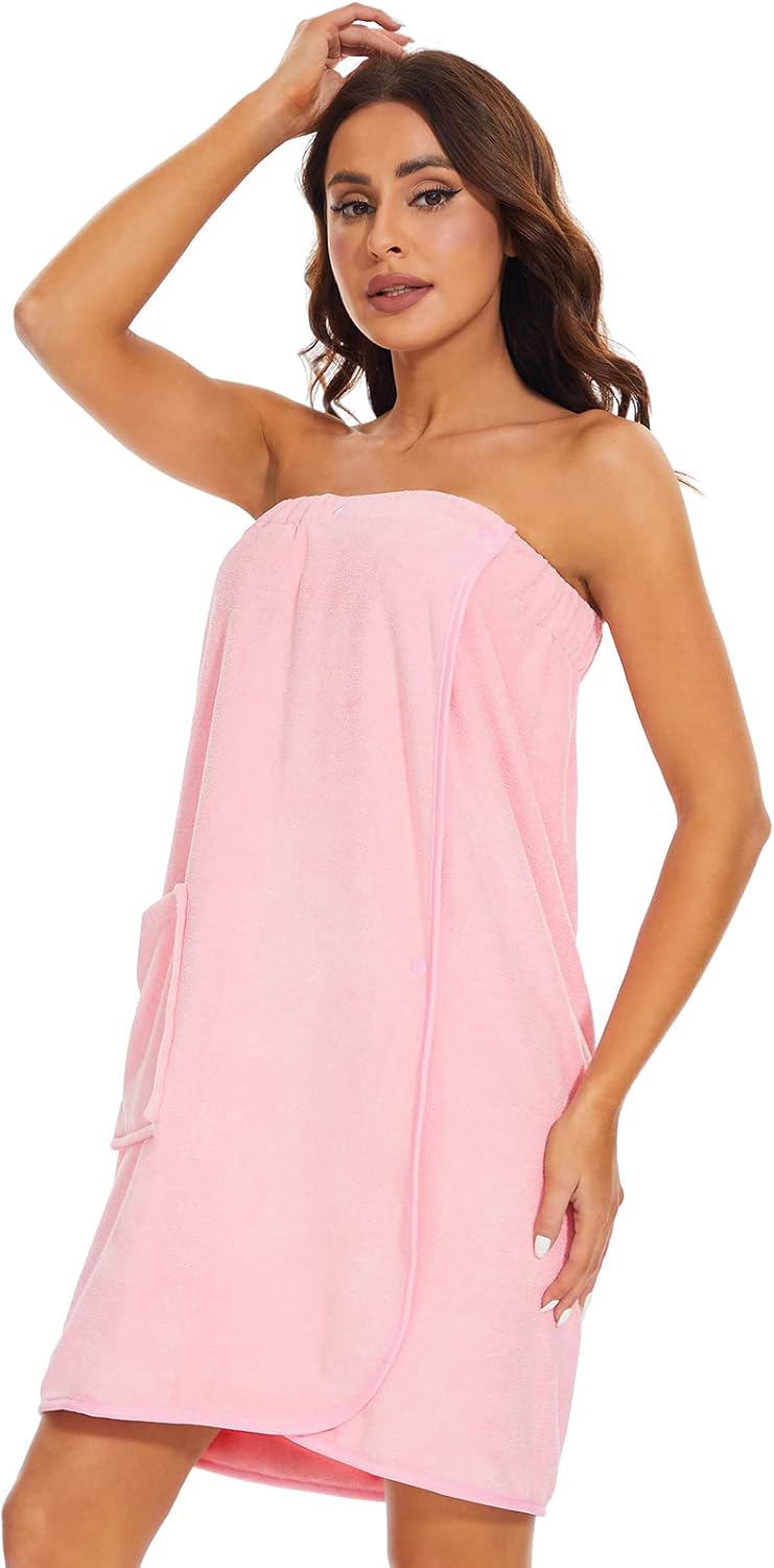 Women Bath Towel Robe Spa Body Wrap Shower Bathrobe Adjustable Snap Closure