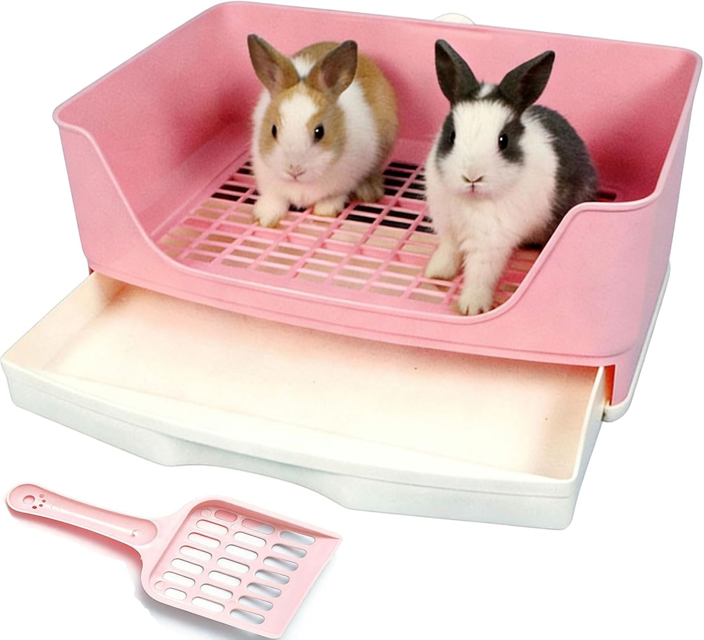 Large Rabbit Litter Box,Corner Potty Trainer with Drawer for Small Animals, Easy Clean Bedding Toilet for Adult Bunny, Guinea Pig, Ferret, Hamster (Pink)