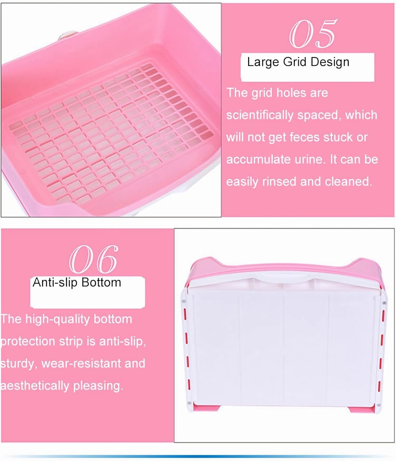 Large Rabbit Litter Box,Corner Potty Trainer with Drawer for Small Animals, Easy Clean Bedding Toilet for Adult Bunny, Guinea Pig, Ferret, Hamster (Pink)