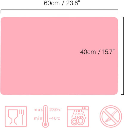 Makeup Mat for Vanity, 23.6"x15.7" Pink Silicone Mat, X-Large Silicone Sheet for Crafts, Art, Resin Epoxy, Jewelry Casting Molds, Reusable Nonstick Countertop Protector, Multipurpose Table Mat