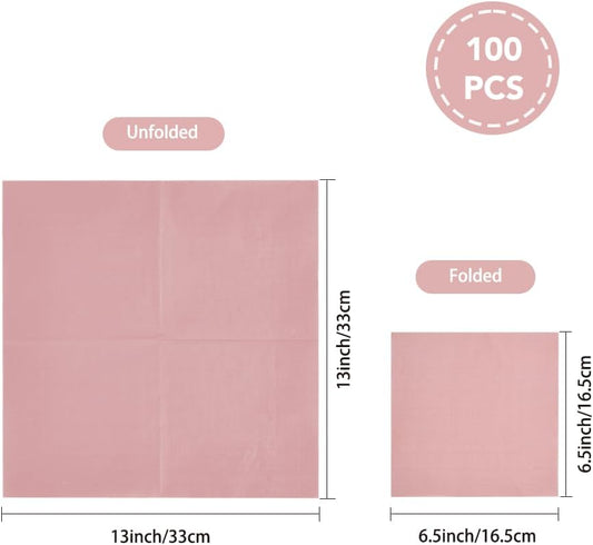 Ottin 100-pack Pink Wedding Paper Dinner Napkins 3-Ply 6.5 x 6.5 Inch Disposable Party Napkins for Birthday, Wedding, Mother's Day, Easter, Baby Shower, Spring Party, Tea Party