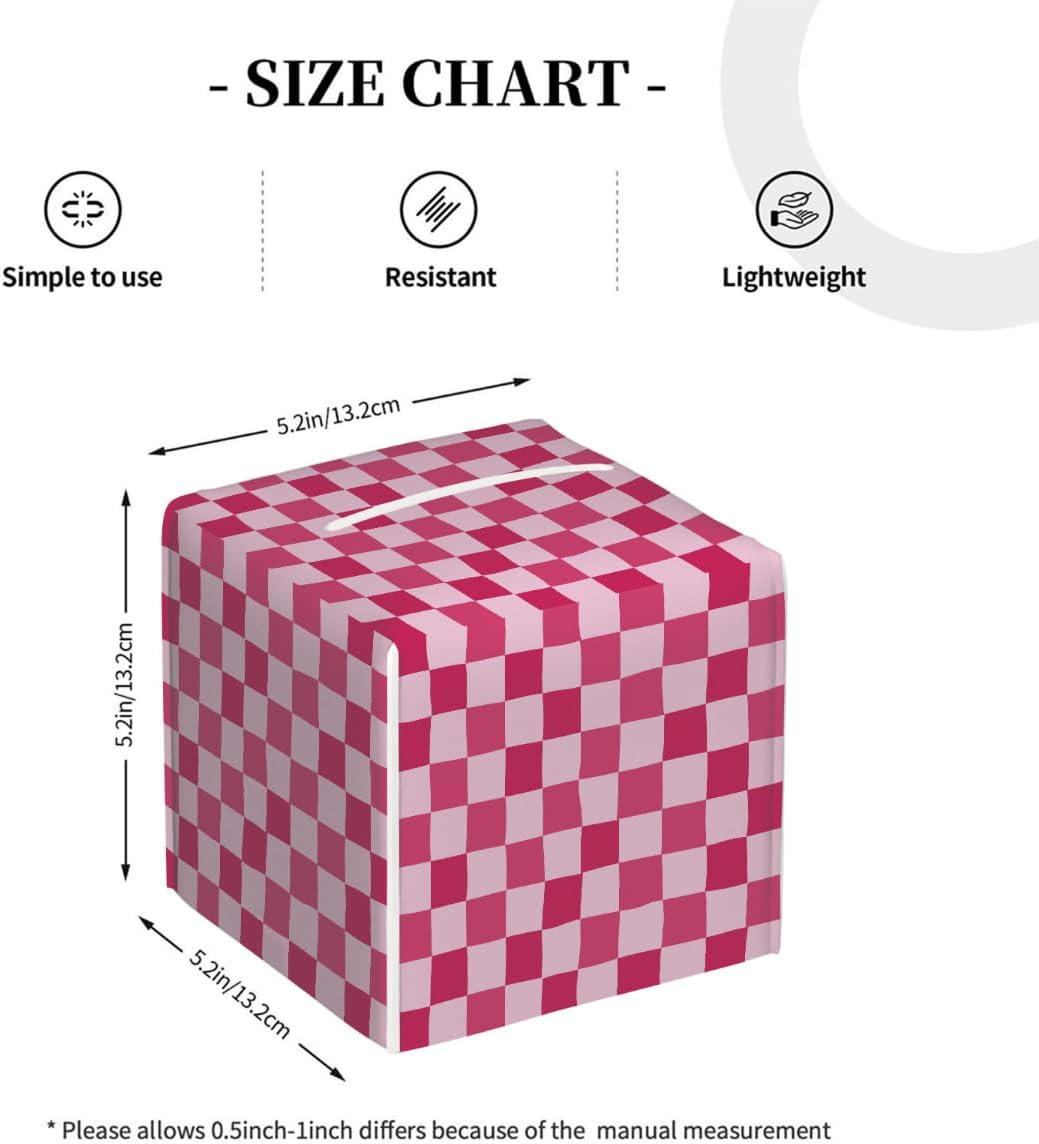 Pink Checkerboard Pattern Tissue Box Cover Leather Tissue Box Case Holder Decorative Facial Paper Organizer for Car Bathroom Tabletop