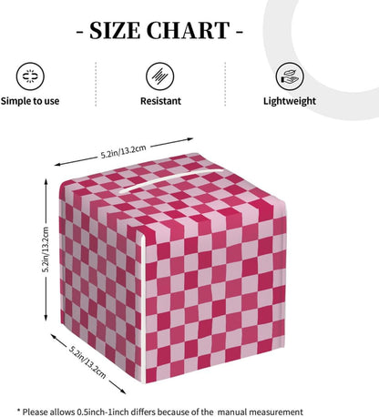Pink Checkerboard Pattern Tissue Box Cover Leather Tissue Box Case Holder Decorative Facial Paper Organizer for Car Bathroom Tabletop