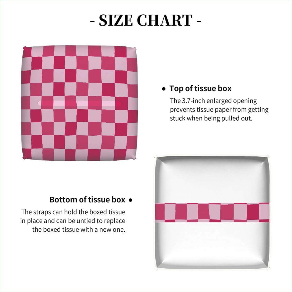 Pink Checkerboard Pattern Tissue Box Cover Leather Tissue Box Case Holder Decorative Facial Paper Organizer for Car Bathroom Tabletop