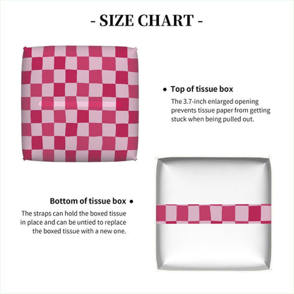 Pink Checkerboard Pattern Tissue Box Cover Leather Tissue Box Case Holder Decorative Facial Paper Organizer for Car Bathroom Tabletop