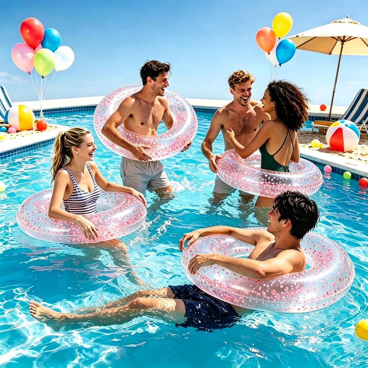 4PCS Tropical Floats for Adults Rings Party Theme Pool Float Large Swim Ring for Adults,35 Inch Teens Adult Inner Tubes Summer Beach Bachelorette Garland Kit Inflatable Tubes Floaties