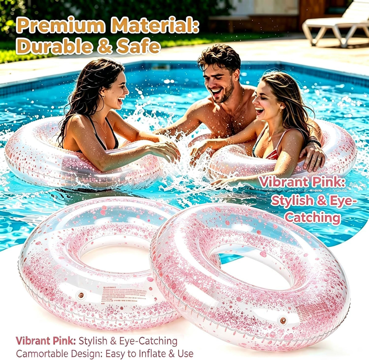 4PCS Tropical Floats for Adults Rings Party Theme Pool Float Large Swim Ring for Adults,35 Inch Teens Adult Inner Tubes Summer Beach Bachelorette Garland Kit Inflatable Tubes Floaties
