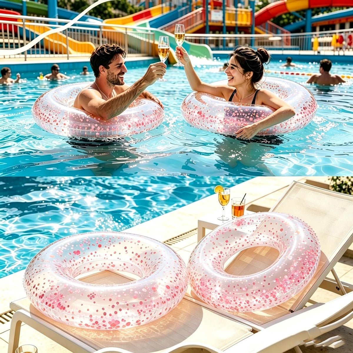4PCS Tropical Floats for Adults Rings Party Theme Pool Float Large Swim Ring for Adults,35 Inch Teens Adult Inner Tubes Summer Beach Bachelorette Garland Kit Inflatable Tubes Floaties