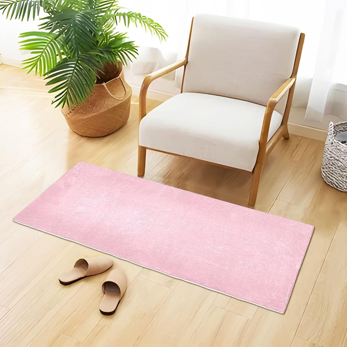 Pink Solid Color Bath Mat 39x20 Inch, Soft Absorbent Plush Rug, Non-Slip Washable Floor Mat for Bathroom Bedroom Kitchen Entryway Carpet