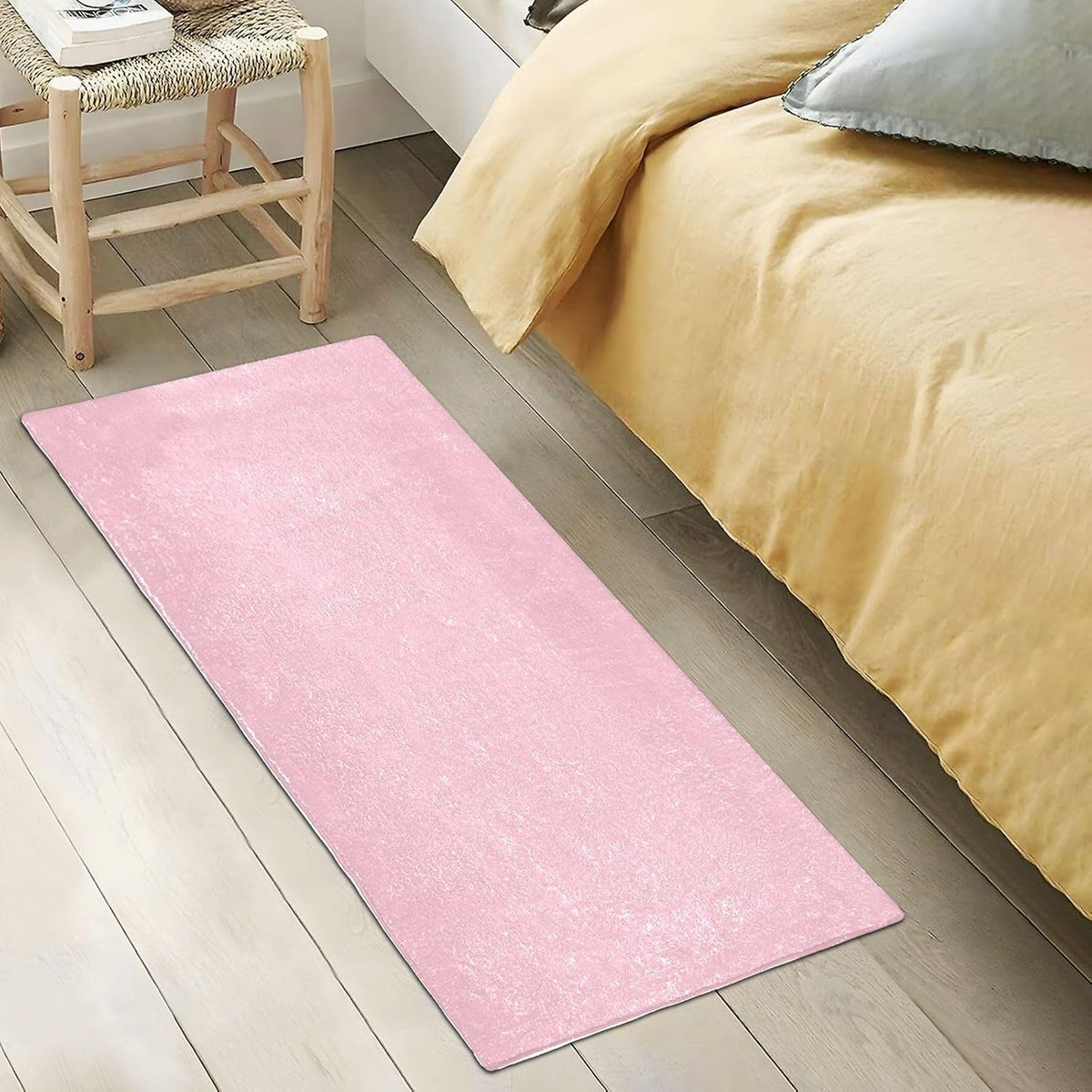 Pink Solid Color Bath Mat 39x20 Inch, Soft Absorbent Plush Rug, Non-Slip Washable Floor Mat for Bathroom Bedroom Kitchen Entryway Carpet