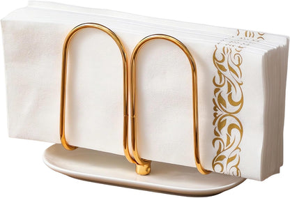 Vertical Rose Gold Napkin Holder with Ceramic Base - Modern Disposable Hand Guest Towel Holder for Bathroom,Small Cocktail Napkin Holders for Table,Party,Kitchen,Bar,Dinner,Outdoor