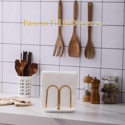 Vertical Rose Gold Napkin Holder with Ceramic Base - Modern Disposable Hand Guest Towel Holder for Bathroom,Small Cocktail Napkin Holders for Table,Party,Kitchen,Bar,Dinner,Outdoor