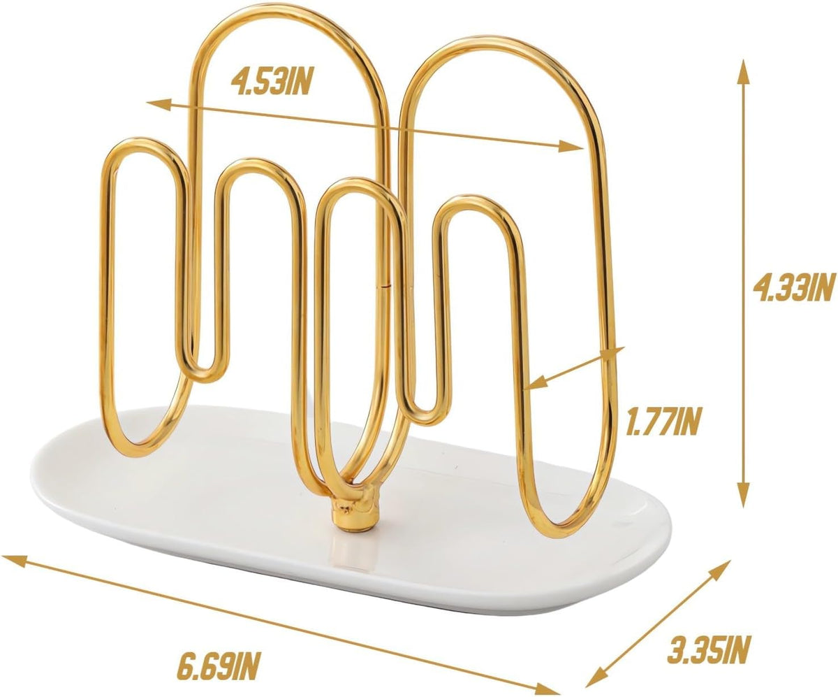 Vertical Rose Gold Napkin Holder with Ceramic Base - Modern Disposable Hand Guest Towel Holder for Bathroom,Small Cocktail Napkin Holders for Table,Party,Kitchen,Bar,Dinner,Outdoor