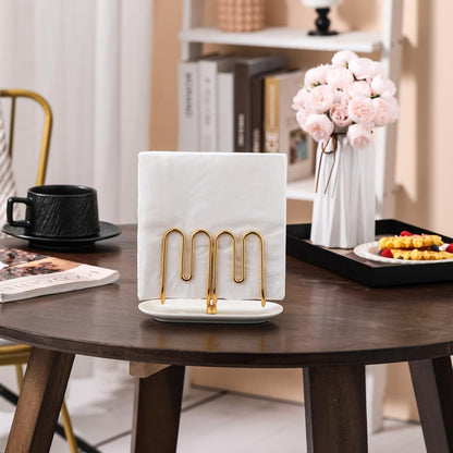 Vertical Rose Gold Napkin Holder with Ceramic Base - Modern Disposable Hand Guest Towel Holder for Bathroom,Small Cocktail Napkin Holders for Table,Party,Kitchen,Bar,Dinner,Outdoor