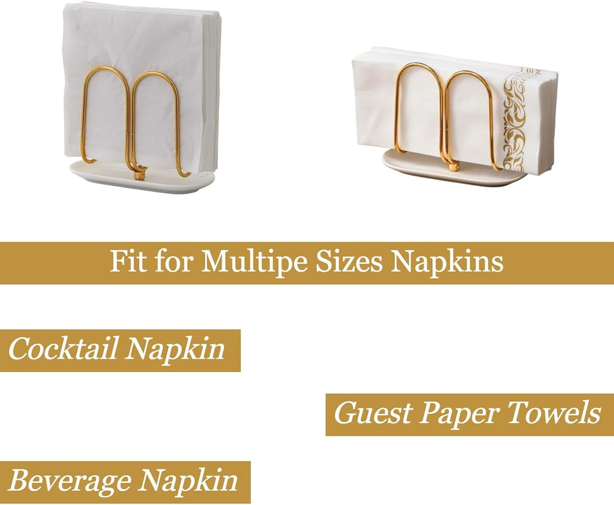 Vertical Rose Gold Napkin Holder with Ceramic Base - Modern Disposable Hand Guest Towel Holder for Bathroom,Small Cocktail Napkin Holders for Table,Party,Kitchen,Bar,Dinner,Outdoor