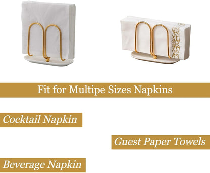 Vertical Rose Gold Napkin Holder with Ceramic Base - Modern Disposable Hand Guest Towel Holder for Bathroom,Small Cocktail Napkin Holders for Table,Party,Kitchen,Bar,Dinner,Outdoor