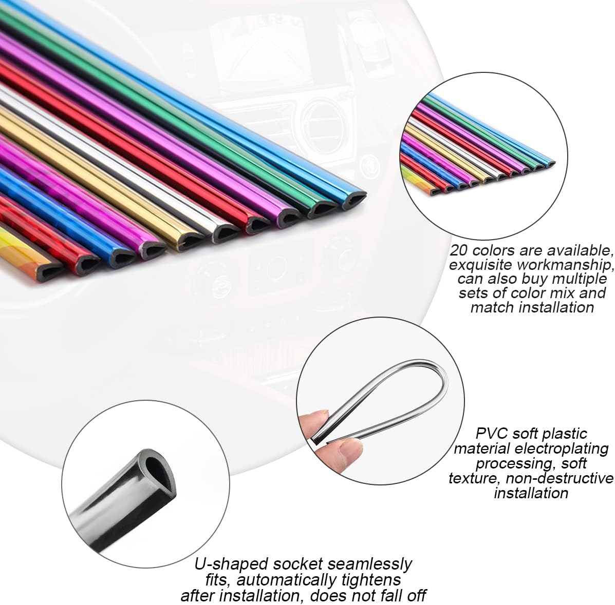 20PCS Waterproof Bendable Car Air Vent Trim Strips, Pink