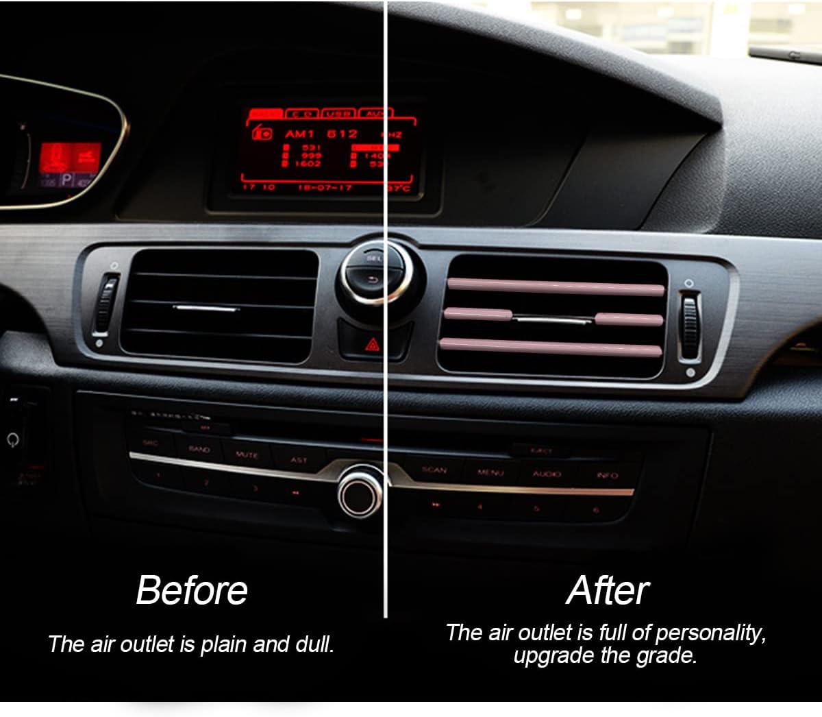 20PCS Waterproof Bendable Car Air Vent Trim Strips, Pink
