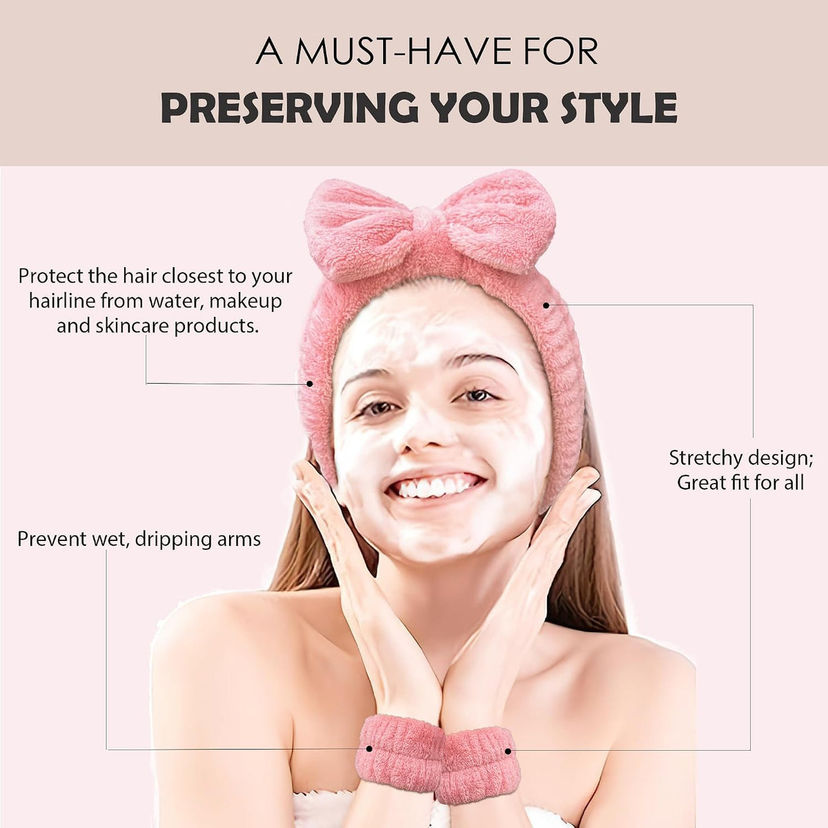 Spa Headband and Wristband Set for Washing Face Skincare Makeup