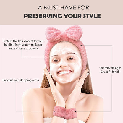 Spa Headband and Wristband Set for Washing Face Skincare Makeup