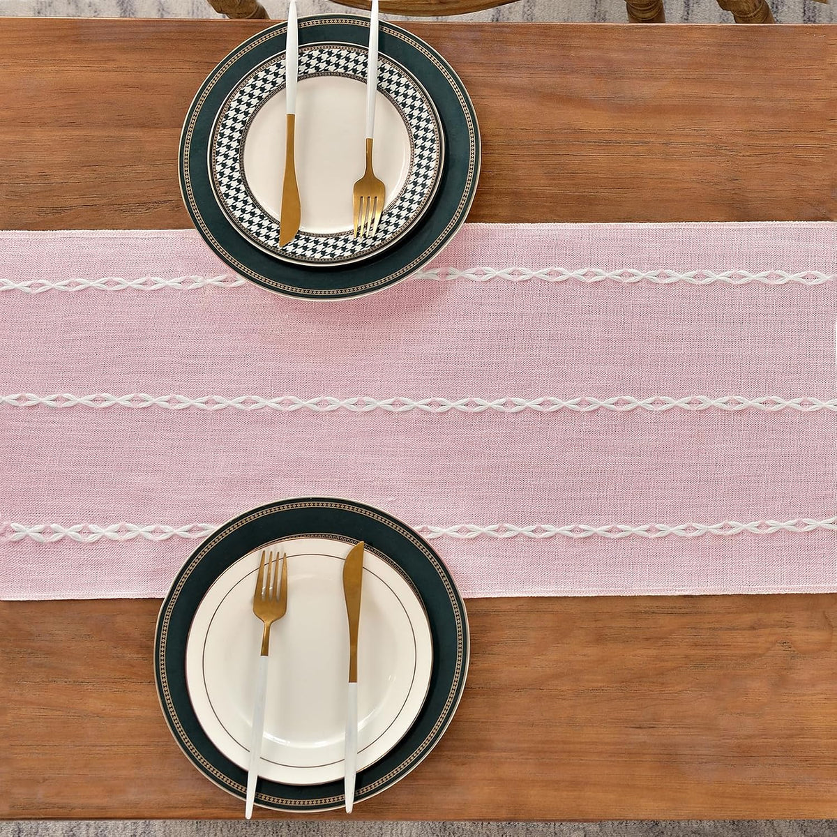 Rustic Linen Table Runner, Pink Table Runners 72 inches Long