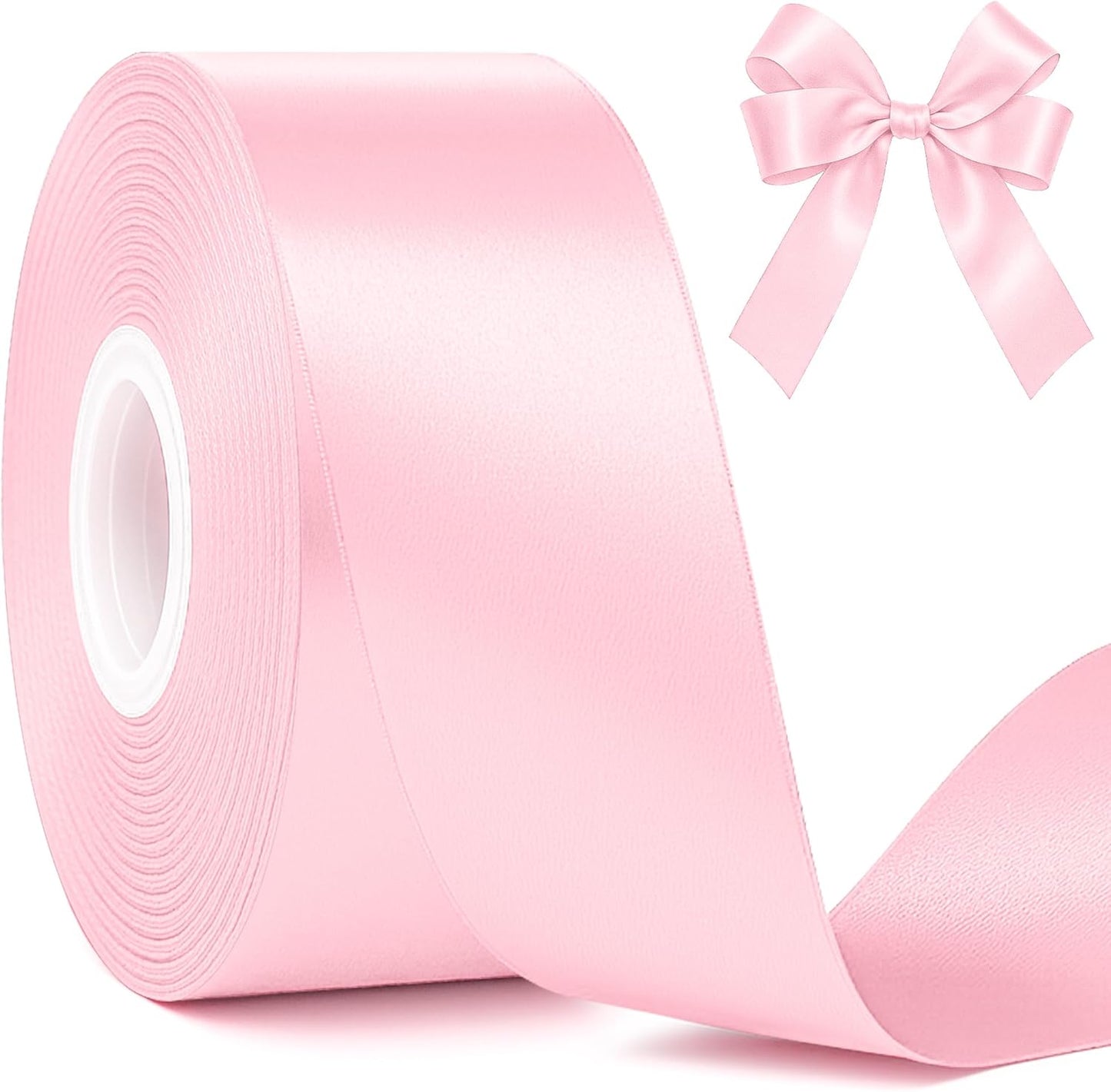 1 1/2 Inch Pink Ribbon, 30 Yards Pink Ribbon for Gift Wrapping, Polyester Satin Mothers Day Ribbon for Wedding Baby Shower Valentines Day Decorations DIY Bows Breast Cancer Awareness Crafts