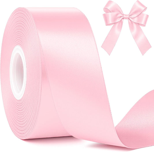 1 1/2 Inch Pink Ribbon, 30 Yards Pink Ribbon for Gift Wrapping, Polyester Satin Mothers Day Ribbon for Wedding Baby Shower Valentines Day Decorations DIY Bows Breast Cancer Awareness Crafts