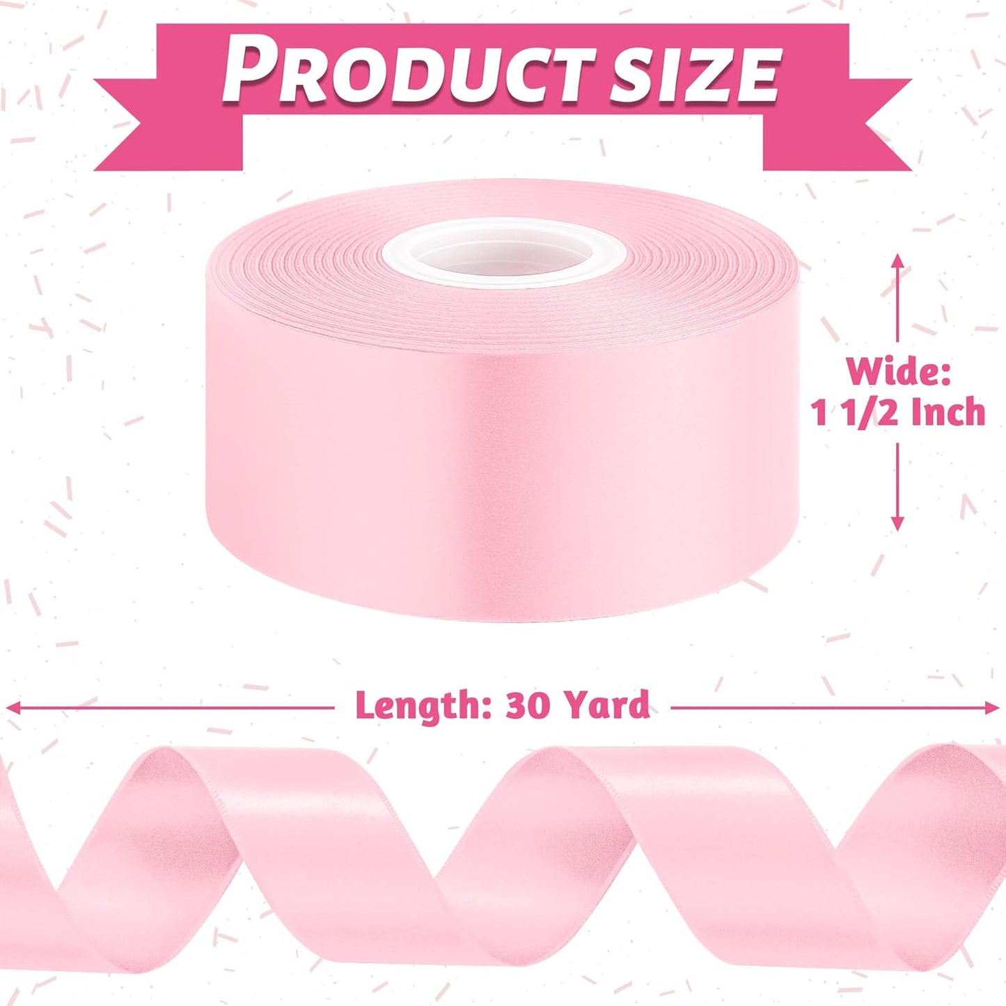 1 1/2 Inch Pink Ribbon, 30 Yards Pink Ribbon for Gift Wrapping, Polyester Satin Mothers Day Ribbon for Wedding Baby Shower Valentines Day Decorations DIY Bows Breast Cancer Awareness Crafts