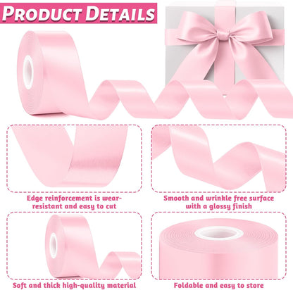 1 1/2 Inch Pink Ribbon, 30 Yards Pink Ribbon for Gift Wrapping, Polyester Satin Mothers Day Ribbon for Wedding Baby Shower Valentines Day Decorations DIY Bows Breast Cancer Awareness Crafts
