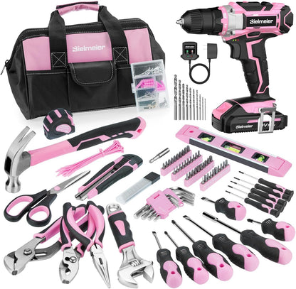 20V 236Pcs Cordless Pink Drill Set for Women, Home Tool Kit