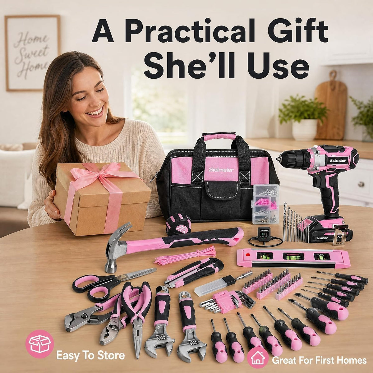 20V 236Pcs Cordless Pink Drill Set for Women, Home Tool Kit