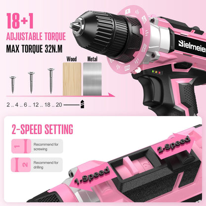 20V 236Pcs Cordless Pink Drill Set for Women, Home Tool Kit
