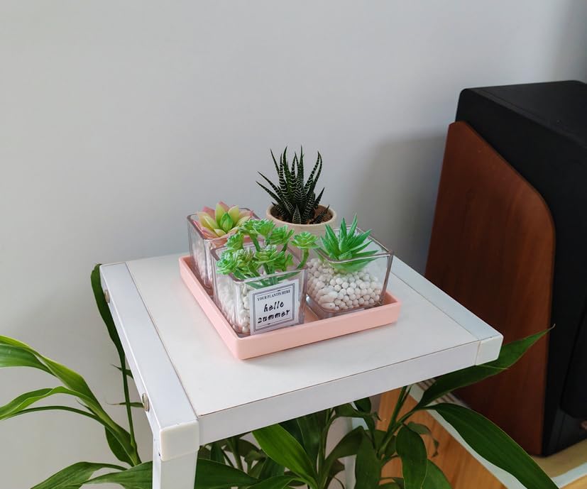 Small Square Serving Tray (5.9 inch), Hard Plastic Pink Tray