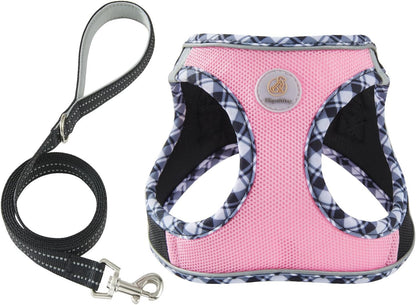 Dog Harness Small Sized and Leash Set, No Pull Soft Mesh Puppy Vest, Reflective Breathable Lightweight Pet Harness, Harness for Small Medium Dogs and Cats - Black Pink, M