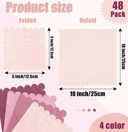 SietDESEO 48 Pieces 3-ply Gradient Pink Napkins Disposable Folded 5 x 5 Inches Scalloped Cocktail Napkins for Dinner Wedding Birthday Party