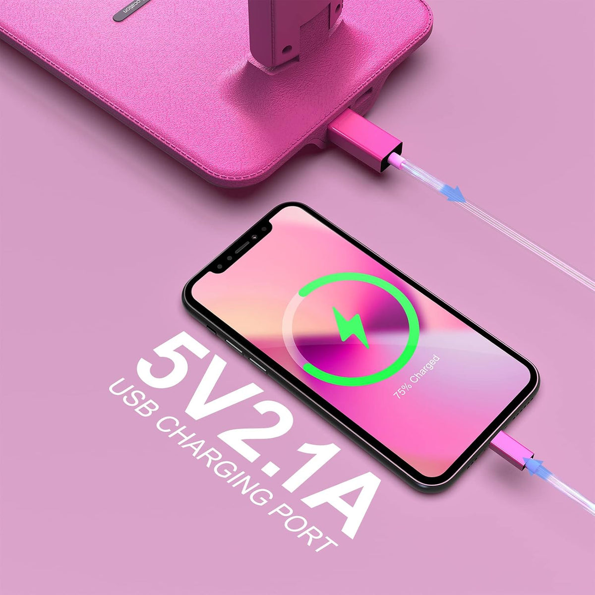 Desk Lamp, LED Desk Lamp with Wireless Charger, USB Charging Port, Table Lamp with Clock, Alarm, Date, Temperature, Office Lamp, Desk Lamps for Home Office, Pink
