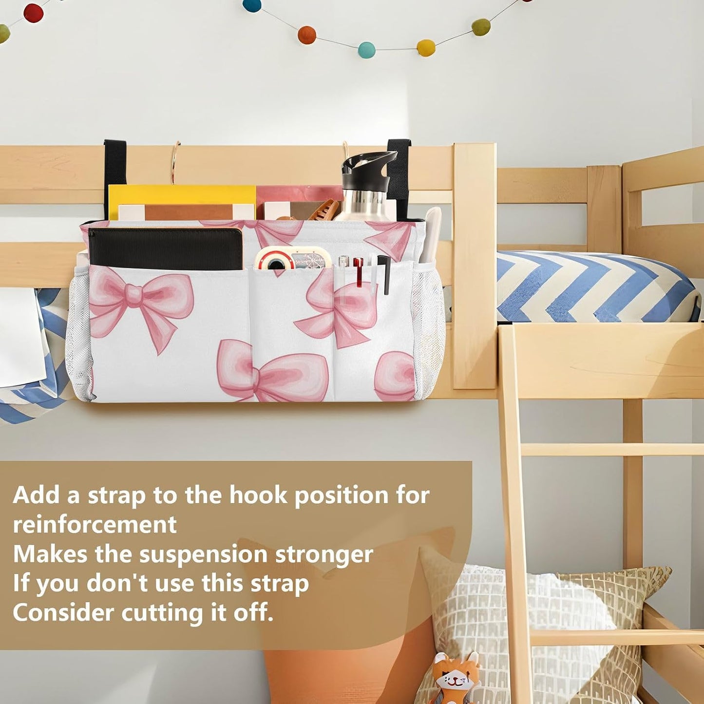Pink Bow Seamless Bedside Caddy Bedside Organizer Bedside Storage Caddy College Dorm Bed Accessories