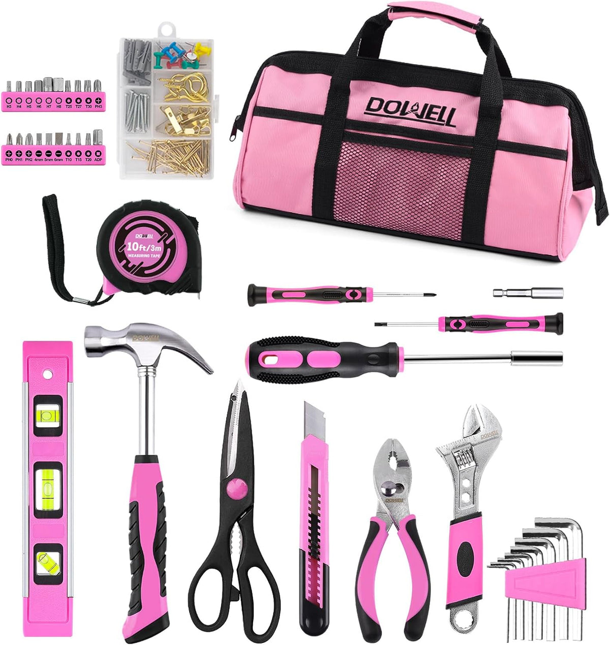 Tool Set, 140PCS Pink Household Tool Kit for Women