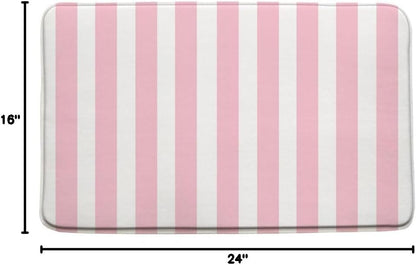 Pink White Striped Bath Mat Modern Geometric Fashion Minimalist Microfiber Memory Foam Bathroom Decor Mat 16X24 Inch