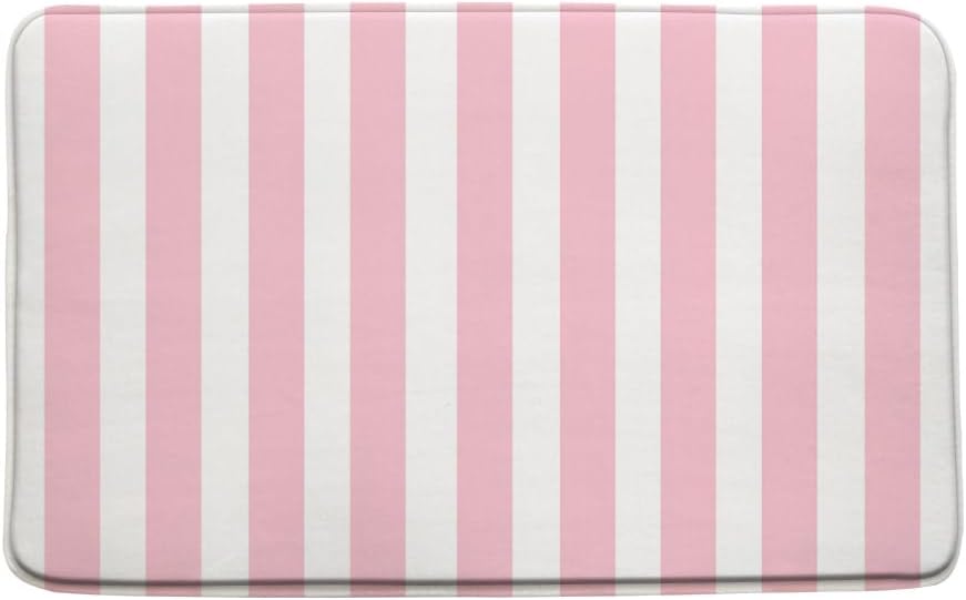 Pink White Striped Bath Mat Modern Geometric Fashion Minimalist Microfiber Memory Foam Bathroom Decor Mat 16X24 Inch