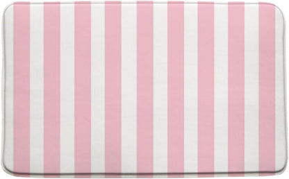 Pink White Striped Bath Mat Modern Geometric Fashion Minimalist Microfiber Memory Foam Bathroom Decor Mat 16X24 Inch