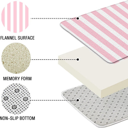 Pink White Striped Bath Mat Modern Geometric Fashion Minimalist Microfiber Memory Foam Bathroom Decor Mat 16X24 Inch
