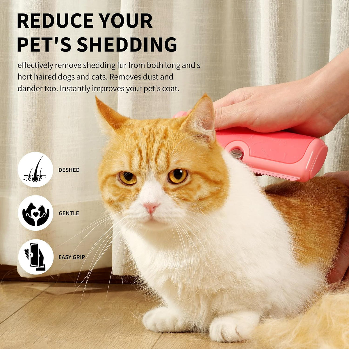 Cat Deshedding Brush for Short Hair, Pink