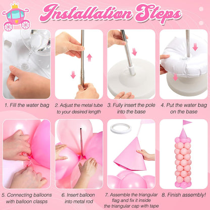 2 Sets Princess Party Decorations Balloon Column Stand Kit, Pink