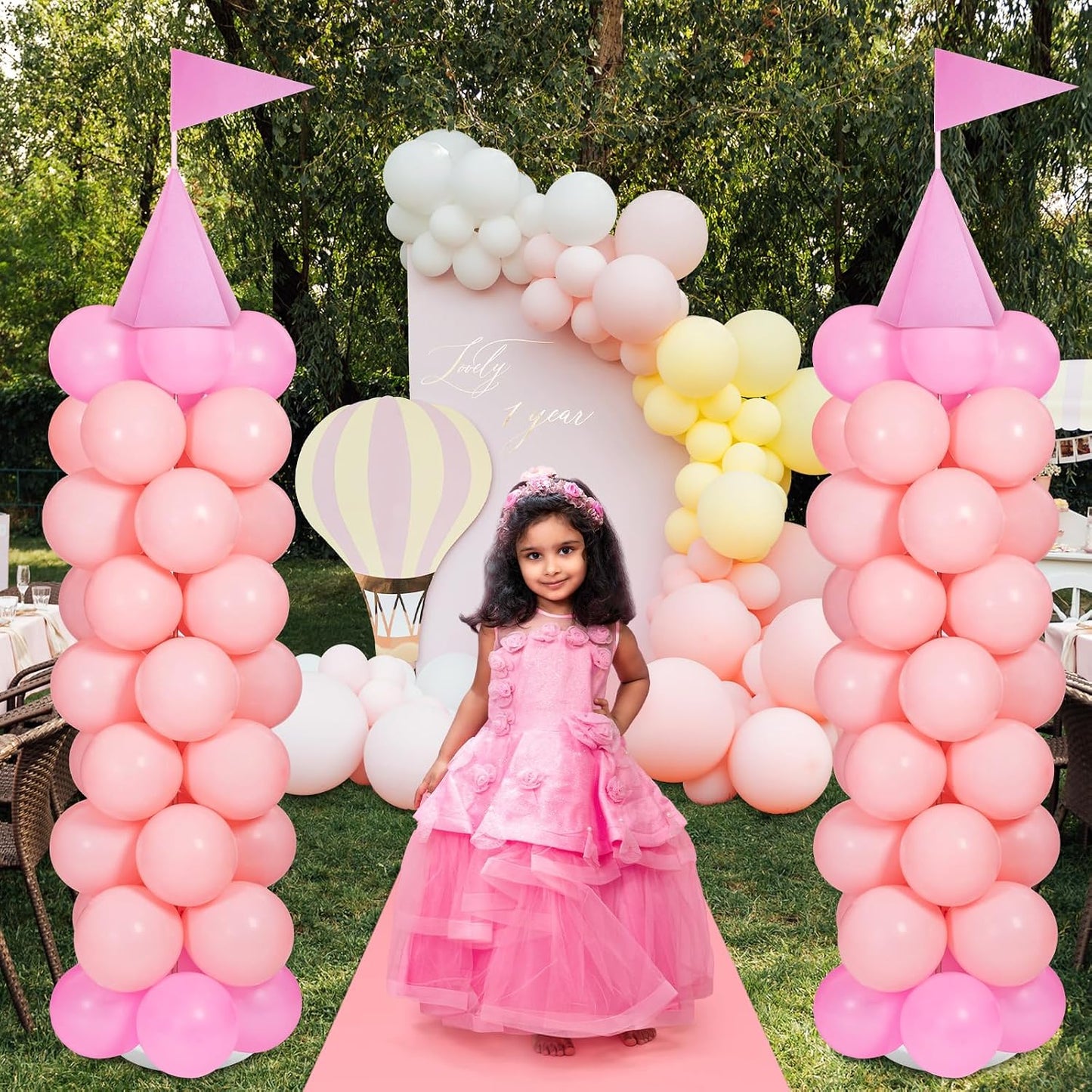 2 Sets Princess Party Decorations Balloon Column Stand Kit, Pink