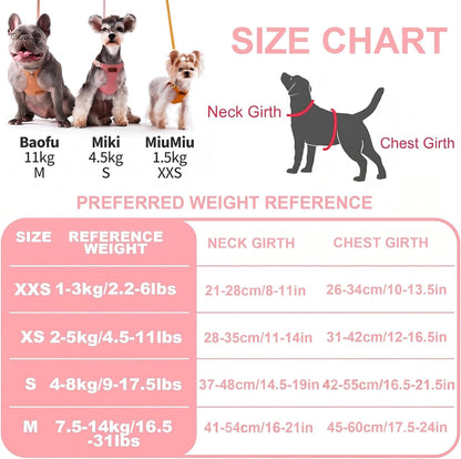 No Pull XXS Puppy Harness with Multifunction Dog Leash,Soft Adjustable No Choke Escape Proof Pet Harness Vest,Pink,XXS