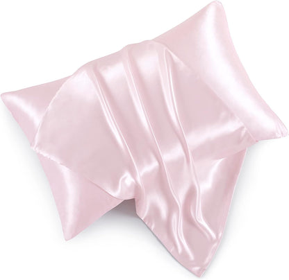 Blush Pink Satin Pillowcases with Zipper （20x26）,Standard Size Satin Pillowcases Set of 2, Blush Pink Silk Pillowcase for Hair and Skin