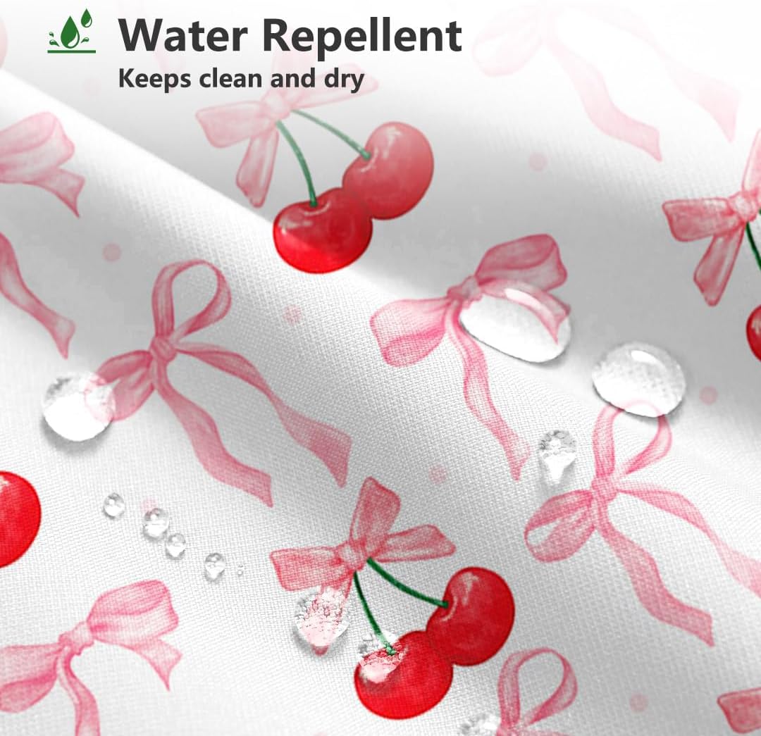 Pink Bow Cherry Shower Curtain Cute Coquette Bow Bath Curtain