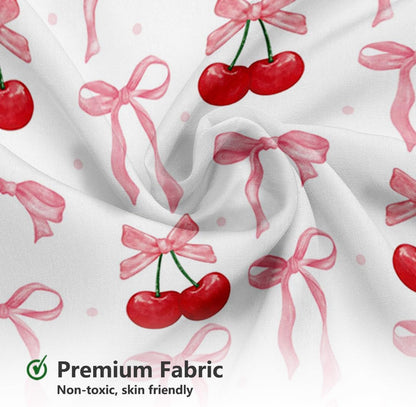 Pink Bow Cherry Shower Curtain Cute Coquette Bow Bath Curtain